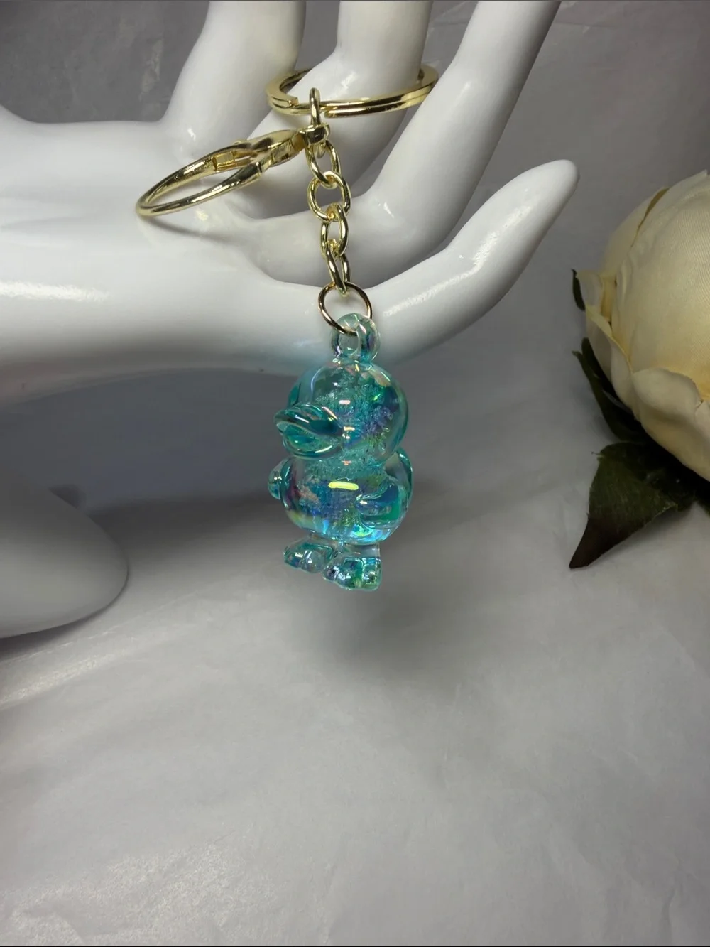 Iridescent Blue Duck Keychain Key & Card Holder